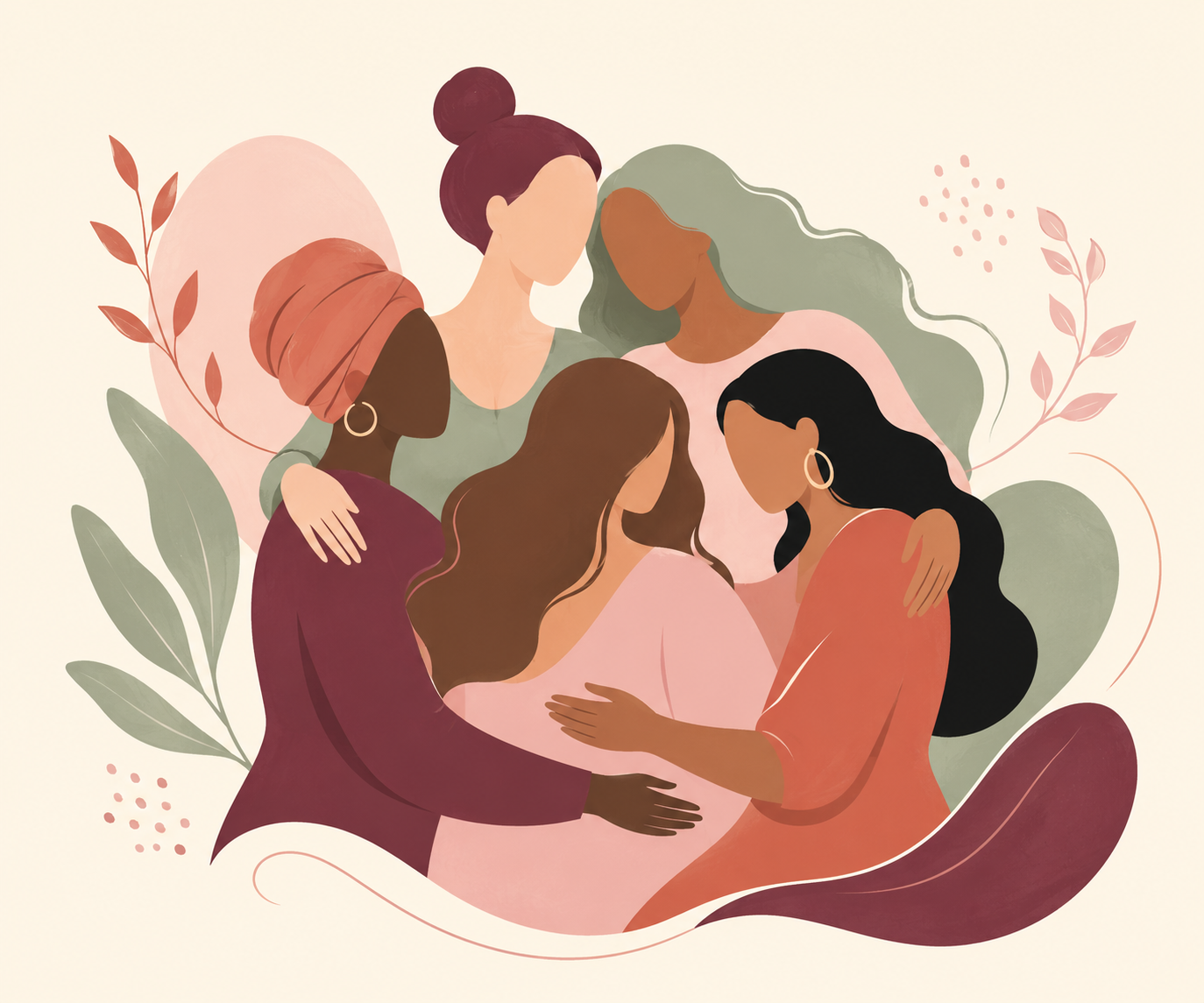 Ilustración de mujeres conectadas en comunidad